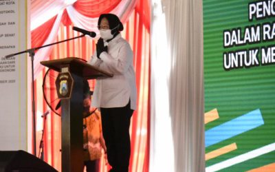 Wali kota Surabaya saat menghadiri deklarasi kampanye pakai masker