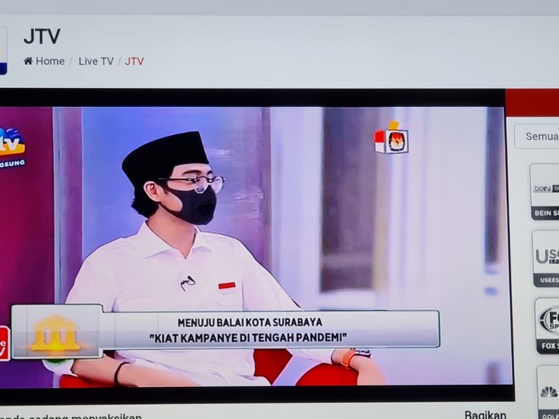 Foto tangkapan layar seno jubir paslon eri armuji saat mengikuti diakusi pilkada di salah satu stasiun telivisi lokal