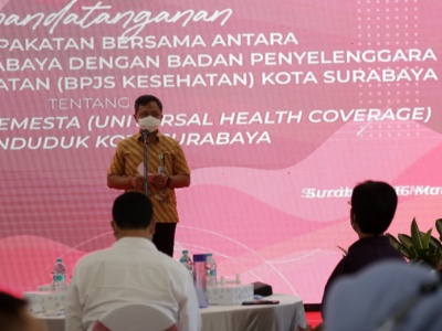 Deputi Direksi Wilayah Jawa Timur, I Made Puja Yasa dalam sambutannya mengapresiasi upaya wali kota bersama jajarannya dalam mengawal proses pendataan kepesertaan jaminan kesehatan di Kota Surabaya