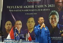Ketua FPD NasDem Surabaya, Robert Simangungsong saat menggelar refleksi akhir tahun 2021