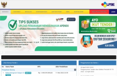 Foto tangkapan layar aplikasi sistem LPSE