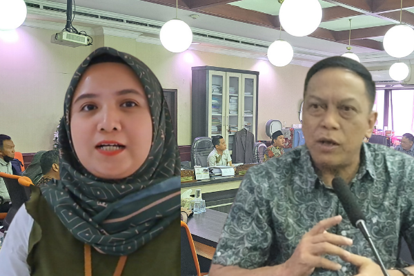 Sub Koordinator Pengolahan Air Limbah Domestik Dinas Sumber Daya Air dan Bina Marga Kota Surabaya, Sintya Diah Puspitasari (kiri) dan Ketua Pansus Pajak Daerah dan Retribusi Daerah (PDRD) Anas Karno 