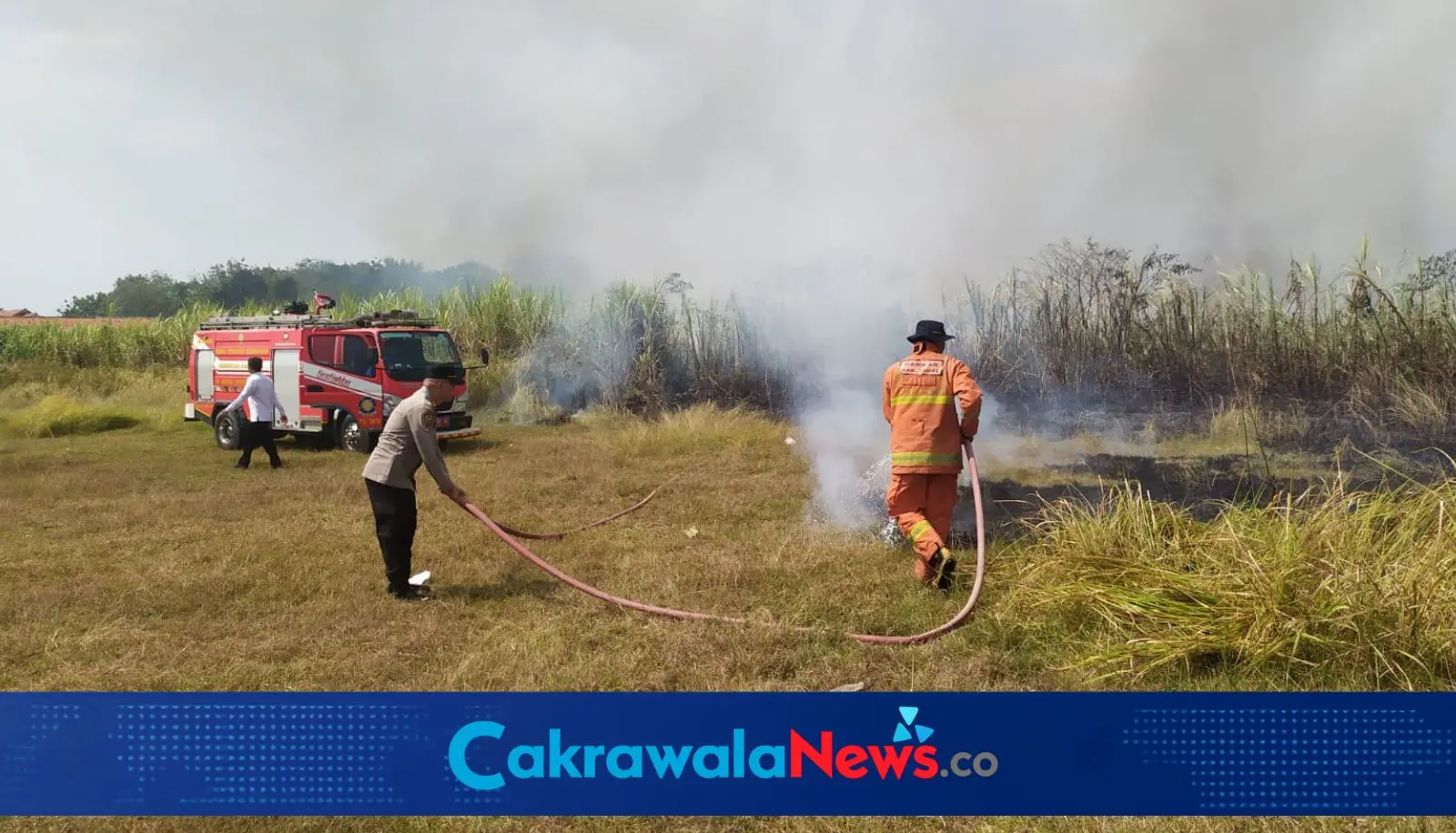 Kebakaran Lahan Tebu di Lebaksiu Tegal Dipadamkan Polisi dan Damkar